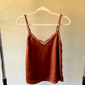 A&F Burnt Sienna Satin Lace Trim Double Strap Cami